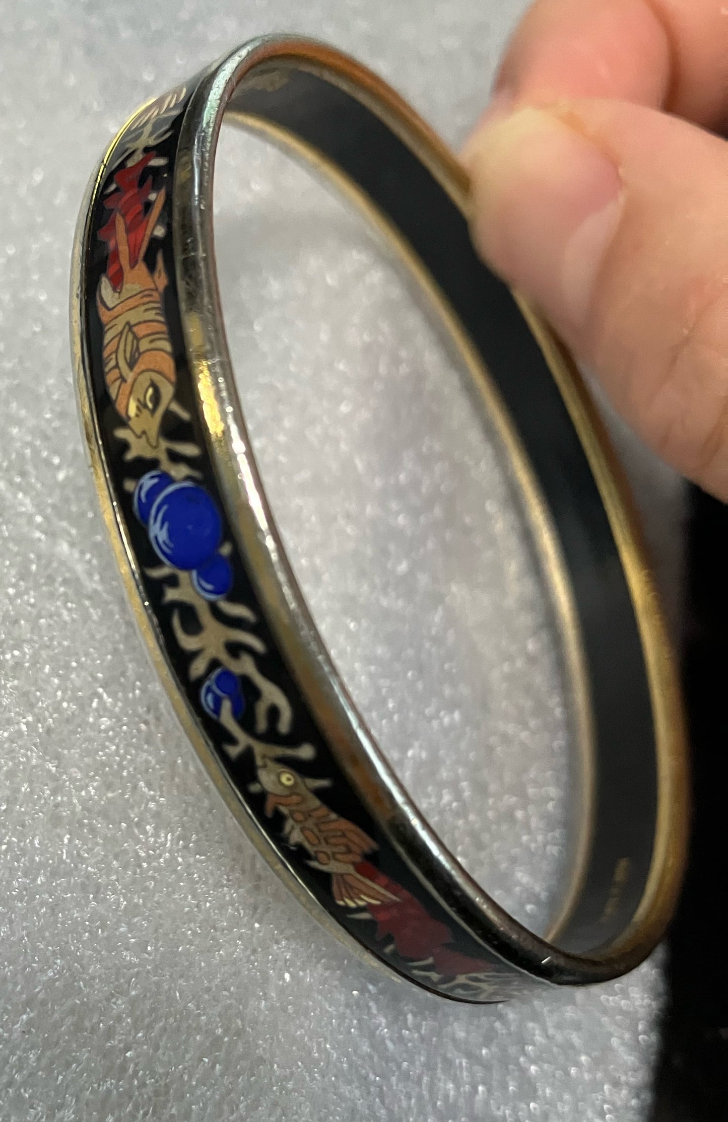 HERMES Cloisonné Enamel Bangle – Fish Motif