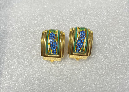 HERMES Cloisonné Enamel Clip-On Earrings – Grape Motif