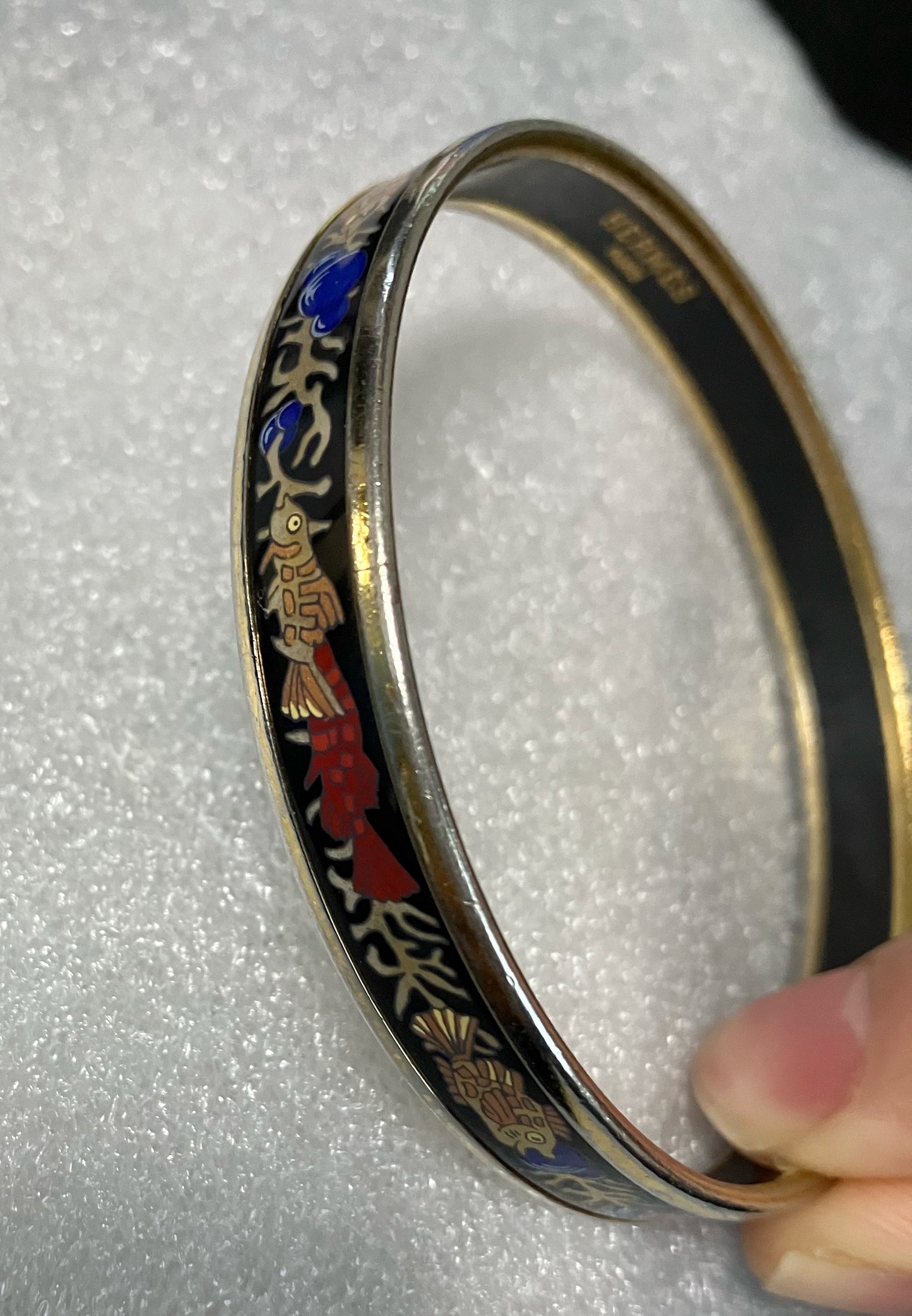 HERMES Cloisonné Enamel Bangle – Fish Motif