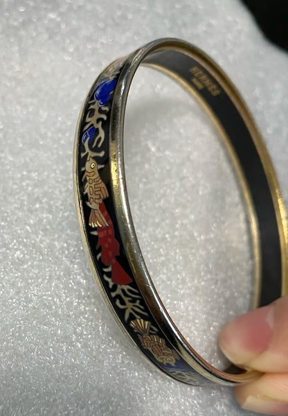 HERMES Cloisonné Enamel Bangle – Fish Motif